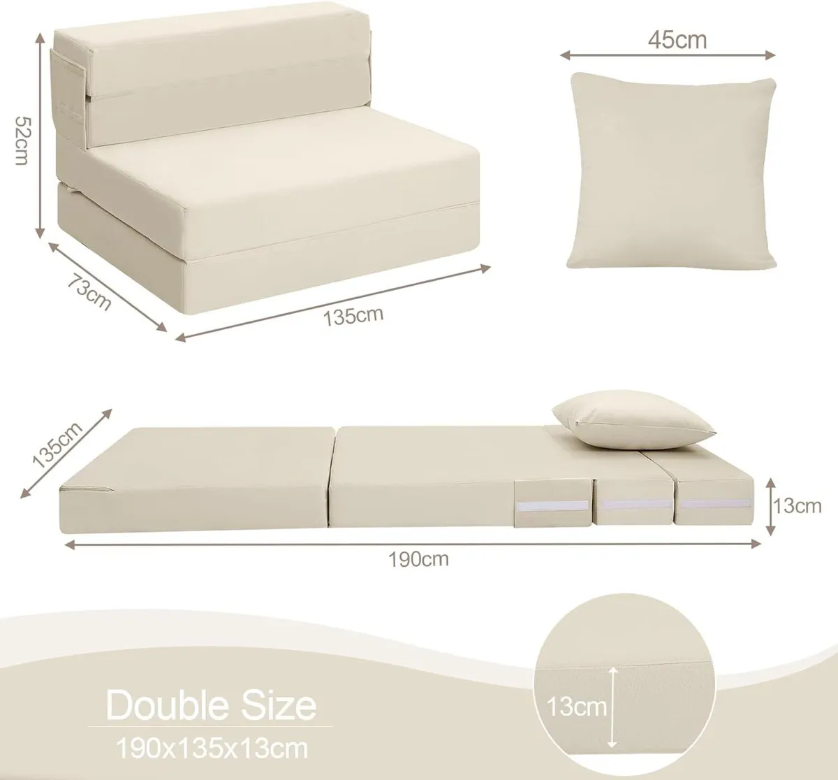 Folding Mattress Corduroy Fold Out Sofa Bed High - Image 3