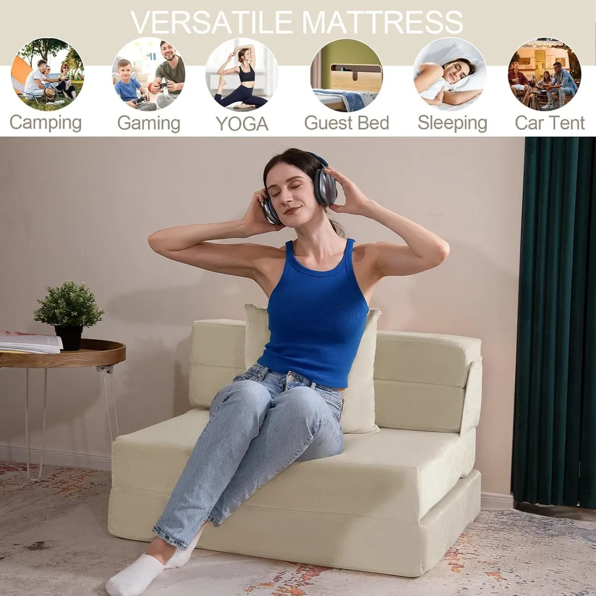 Folding Mattress Corduroy Fold Out Sofa Bed High - Image 4