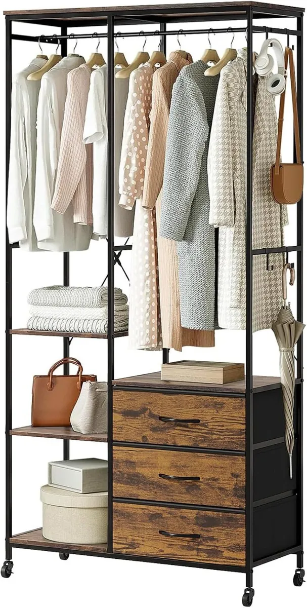 Heavy Duty Clothing Rail Wardrobe with 3 Drawers - Image 1