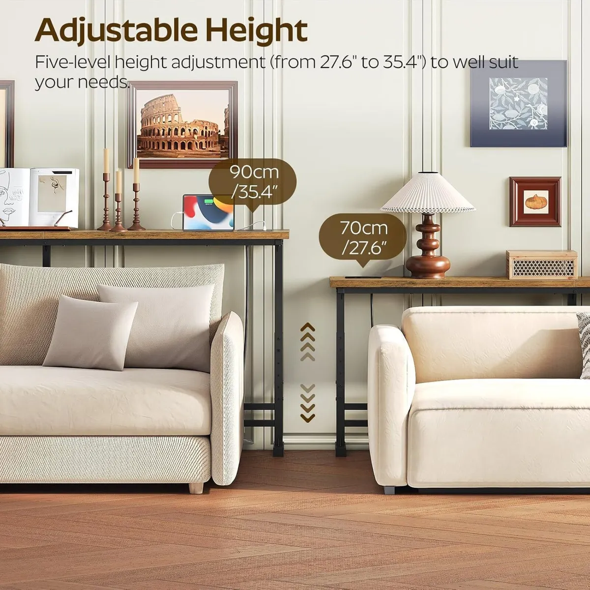 Slim Console Table Height-Adjustable Behind Sofa - Image 4