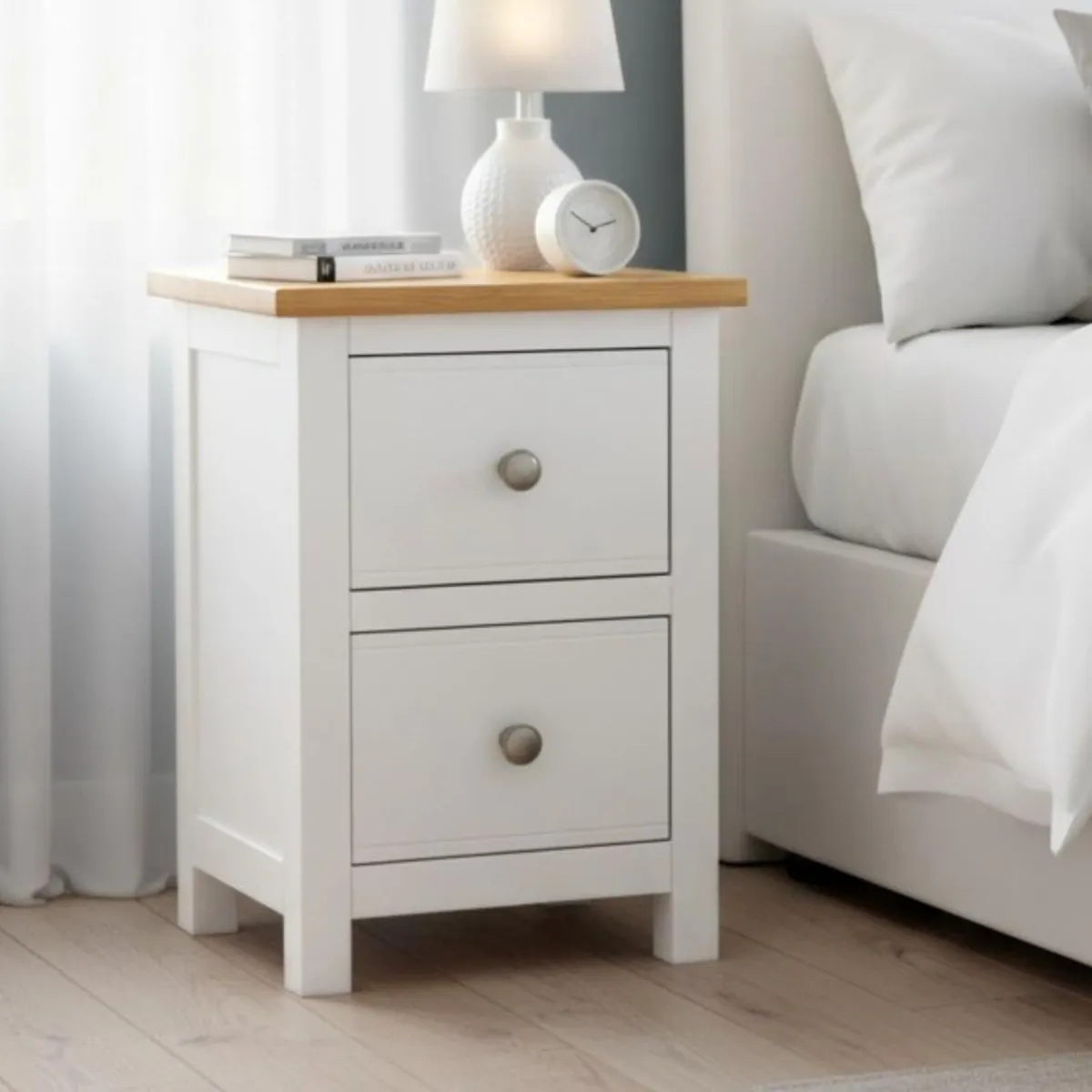 Bedside Table 2 Drawers Solid Wooden Side End - Image 1