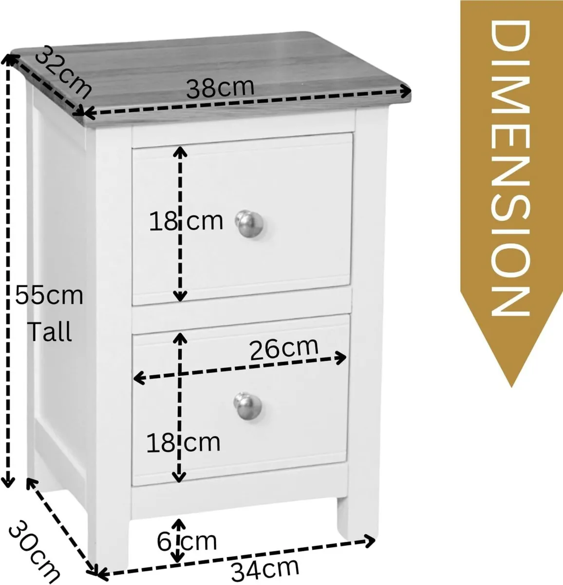 Bedside Table 2 Drawers Solid Wooden Side End - Image 2