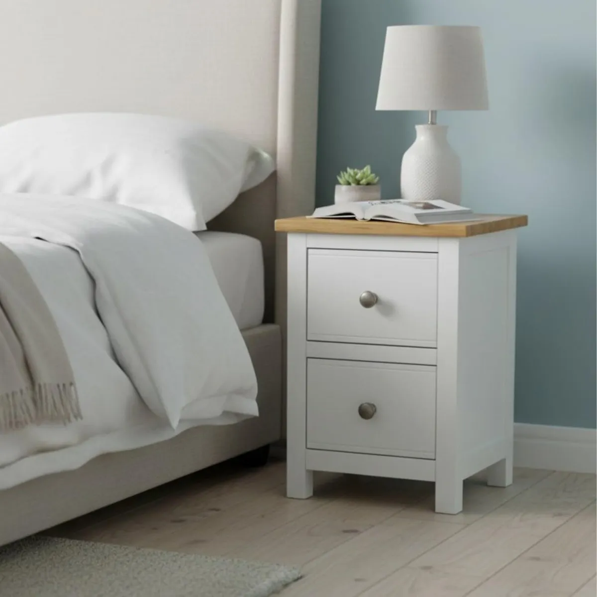 Bedside Table 2 Drawers Solid Wooden Side End - Image 3