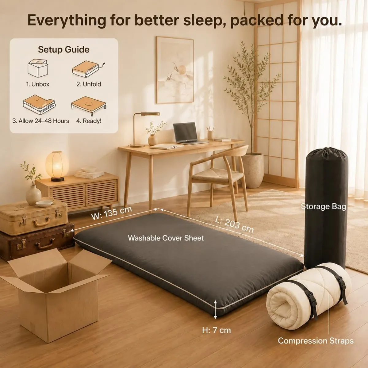 7 Layer Memory Foam Japanese Futon Mattress - Image 3