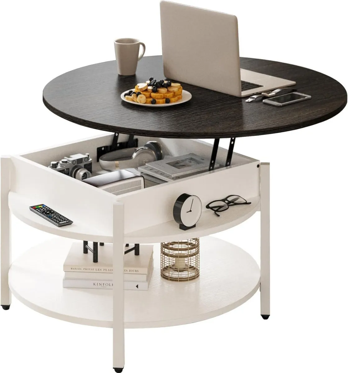 68CM Round Lift Top Coffee Table with Hidden - Image 1