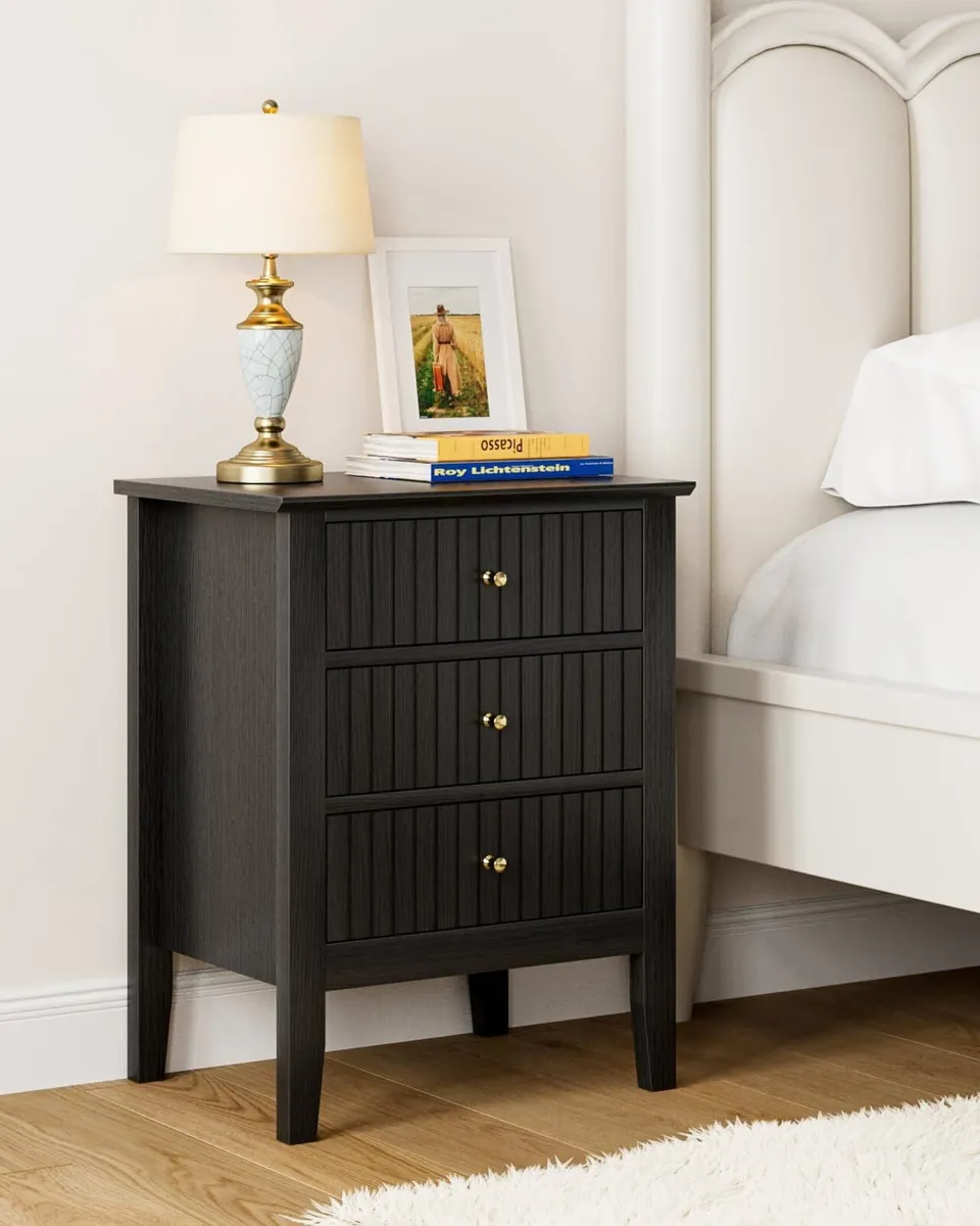 Bedside Table with 3 Drawers Vintage Cabinet - Image 1
