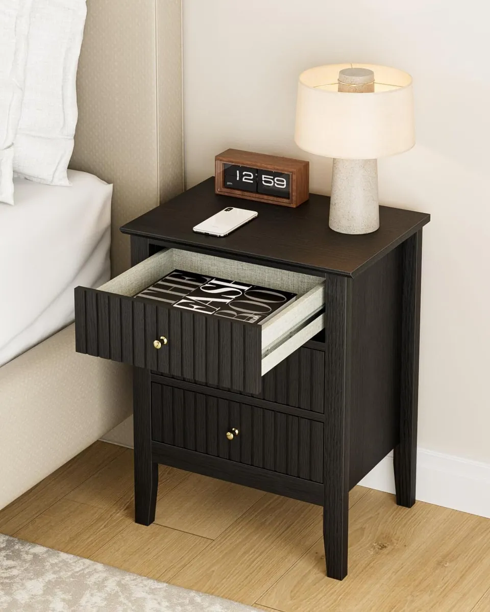 Bedside Table with 3 Drawers Vintage Cabinet - Image 3