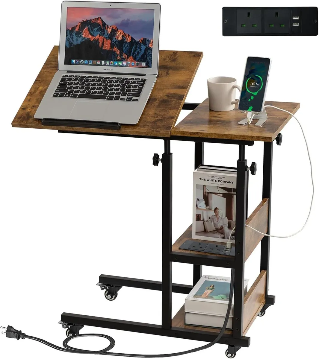 C Shaped Side Table Sofa with Charging Station - Image 1