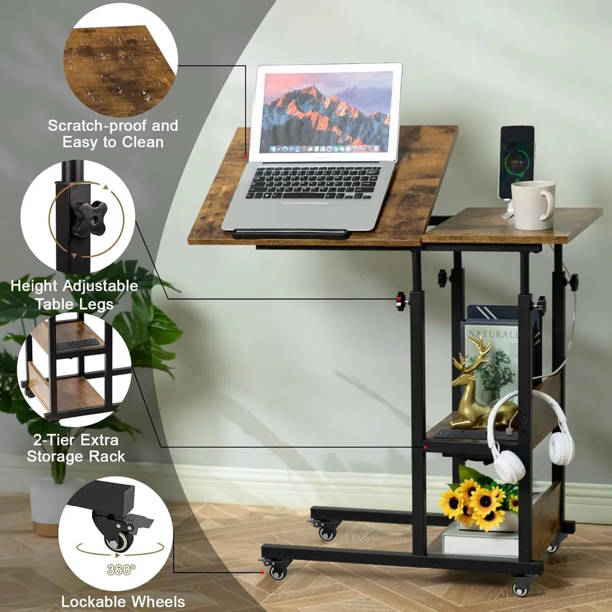 C Shaped Side Table Sofa with Charging Station - Image 3