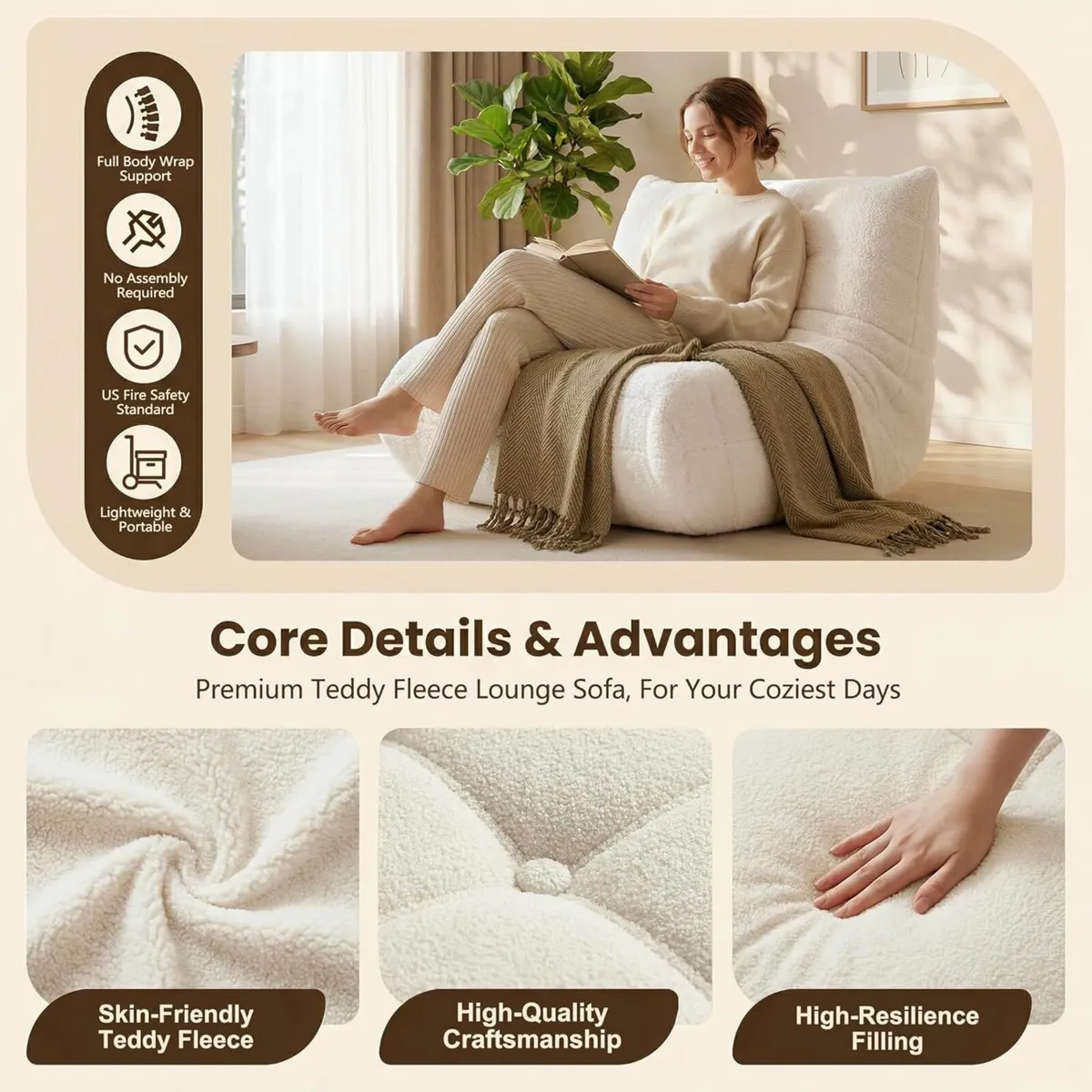 Oversized Teddy Bean Bag Chair Memory Foam - Image 4