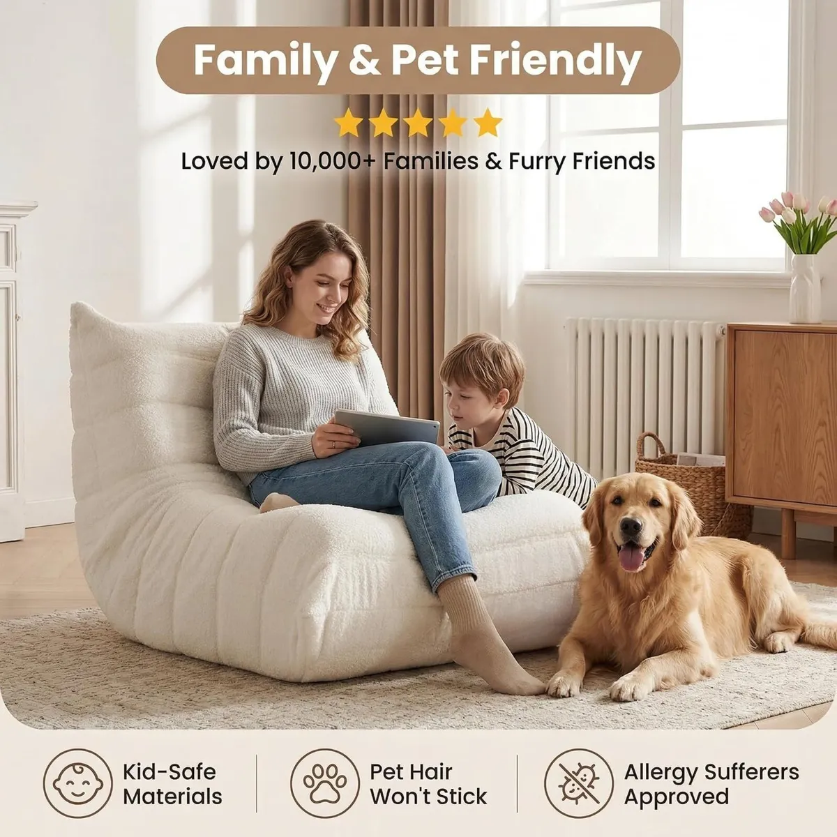 Oversized Teddy Bean Bag Chair Memory Foam - Image 3
