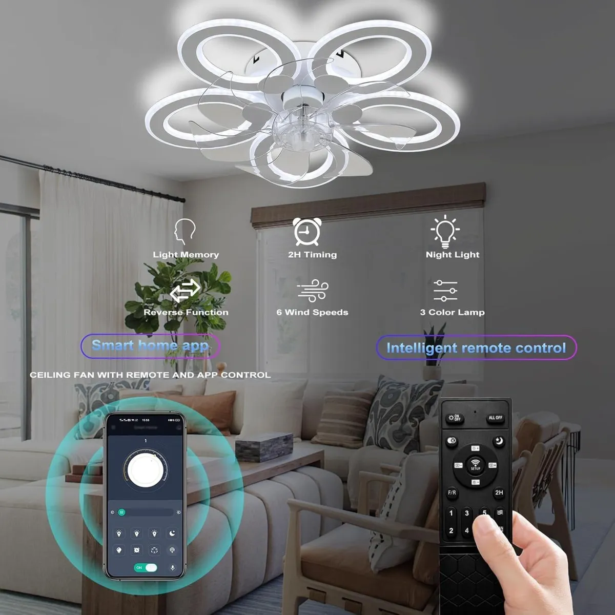 51CM Flush Mount Bladeless Ceiling Fan with Light - Image 3