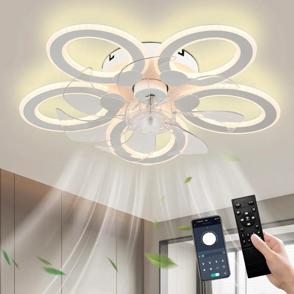 51CM Flush Mount Bladeless Ceiling Fan with Light - Image 1