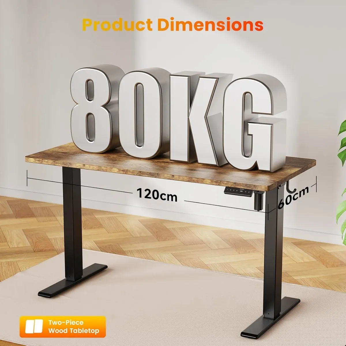 Electric Standing Desk 120 X 60CM Rustic - Image 3