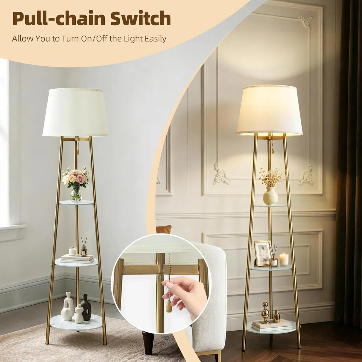 Floor Lamp with 3-Tier Shelves 150CM 3 Changeable - Image 4