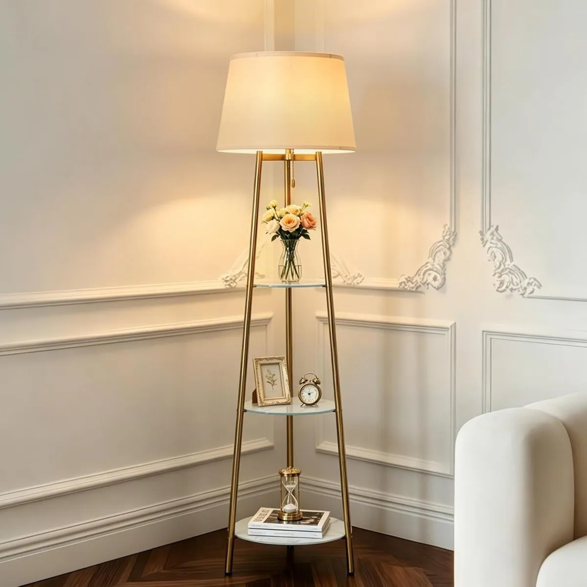 Floor Lamp with 3-Tier Shelves 150CM 3 Changeable - Image 1