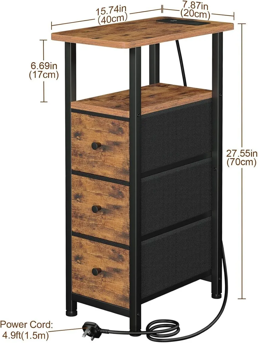 Narrow Bedside Table Slim Side for Bedroom Bed - Image 3