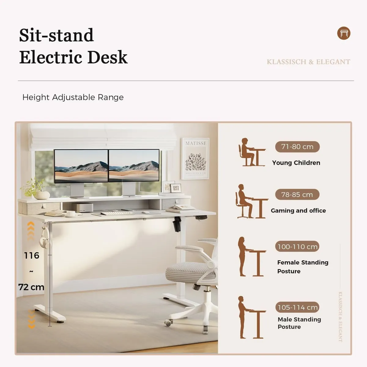 Electric Height Adjustable Desk with 2 Fabric - Image 3