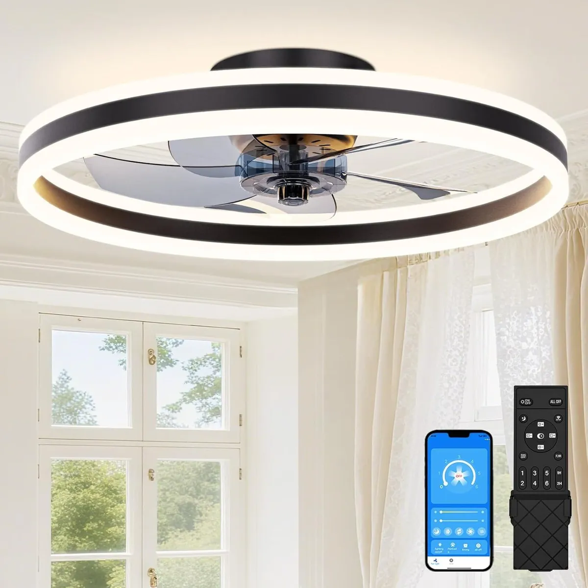 Ceiling Fan with Light Remote 6 Speeds - Image 1