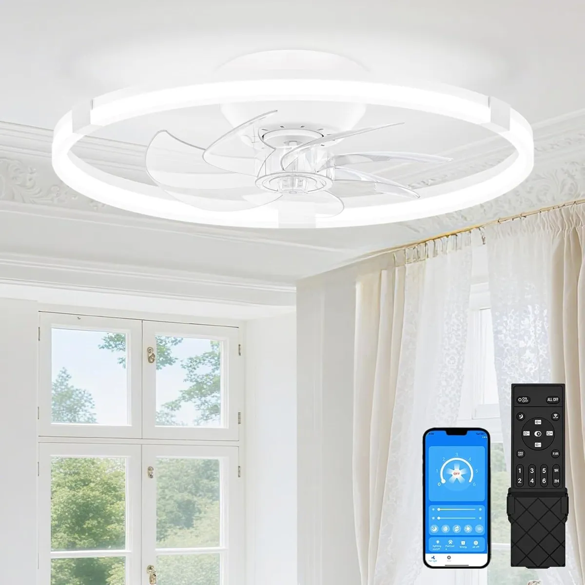 Ceiling Fan with Light Remote 6 Speeds - Image 1