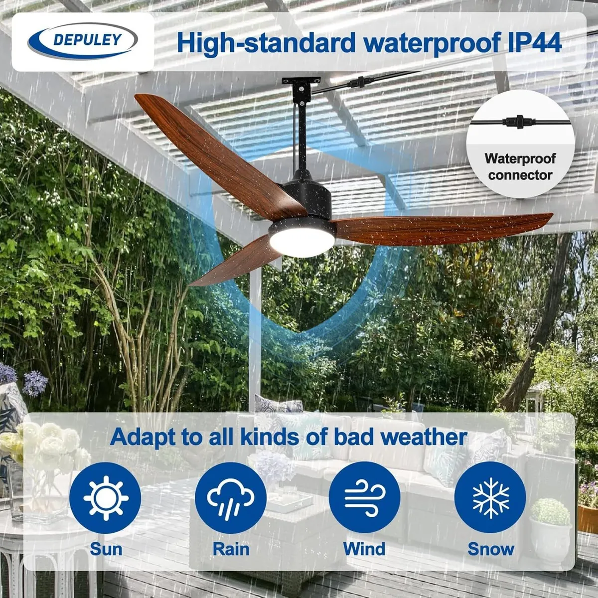 Outdoor Ceiling Fan with Light: 52" Walnut Hanging - Image 3