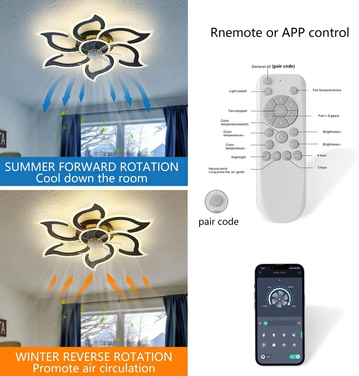 86CM LED Ceiling Fan Light with Remote App - Image 3