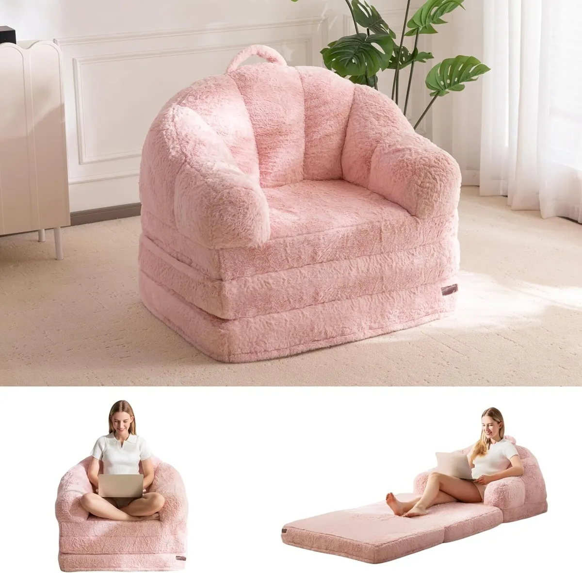 Sofa Bed Folding Bean Bag Chair Faux Fur - Image 1