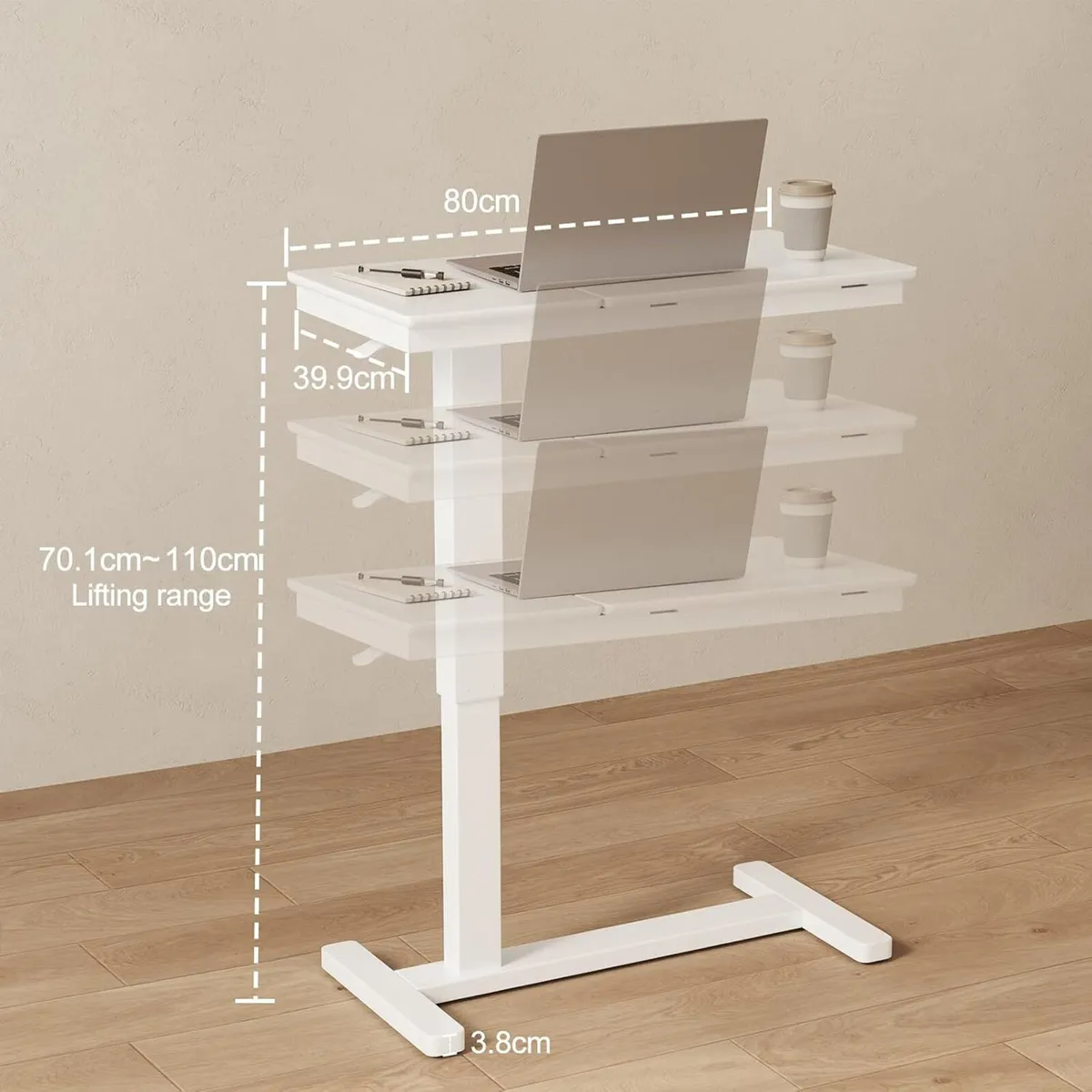 Adjustable Overbed Table with Wheels Solid Wood - Image 2