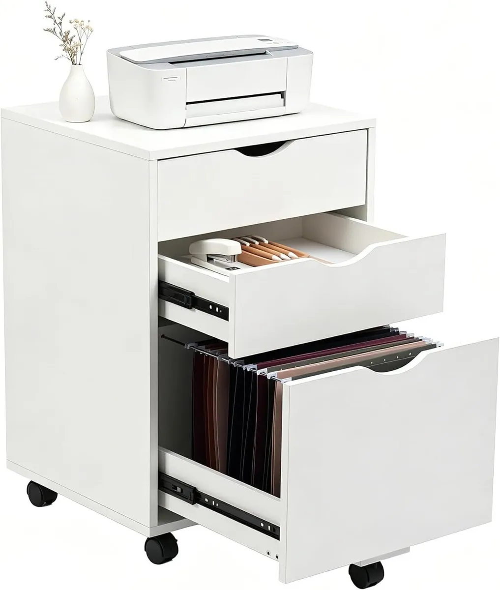 Mobile Filling Cabinet with 3-Drawer Wood Desk - Image 1