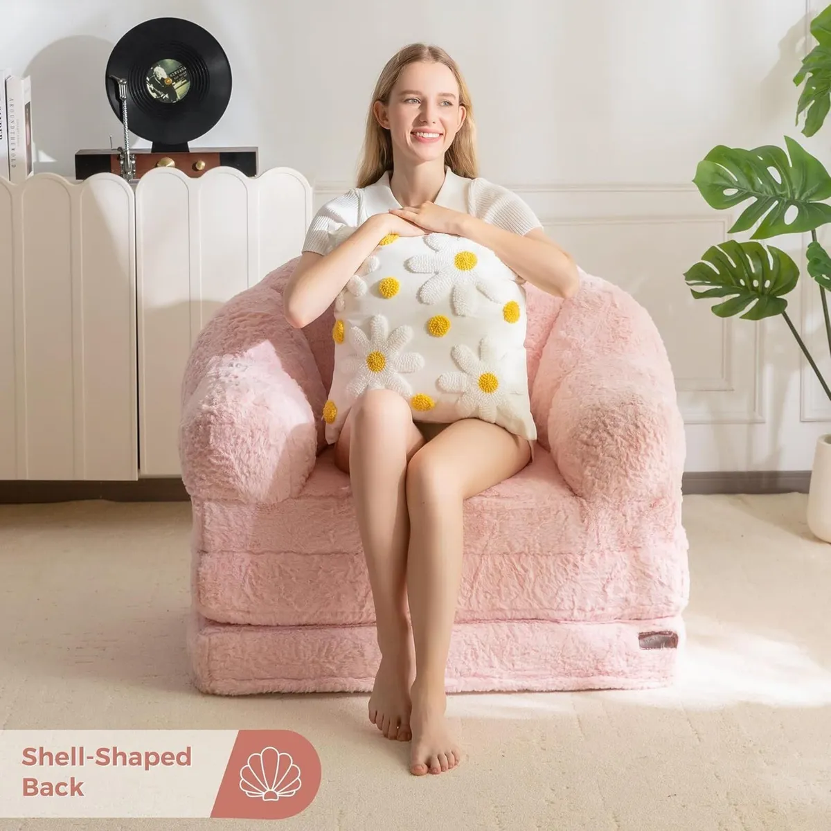 Sofa Bed Folding Bean Bag Chair Faux Fur - Image 2