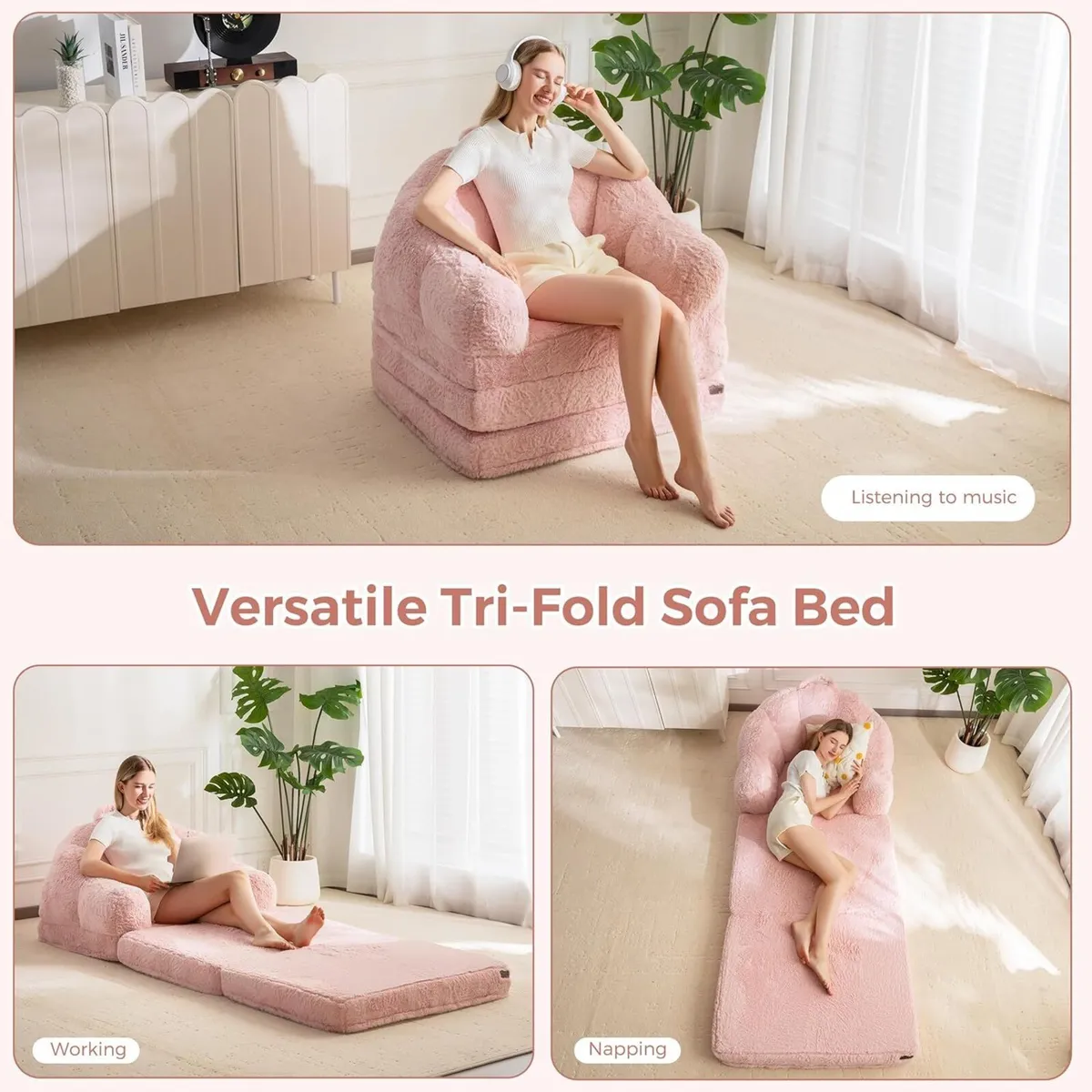 Sofa Bed Folding Bean Bag Chair Faux Fur - Image 4
