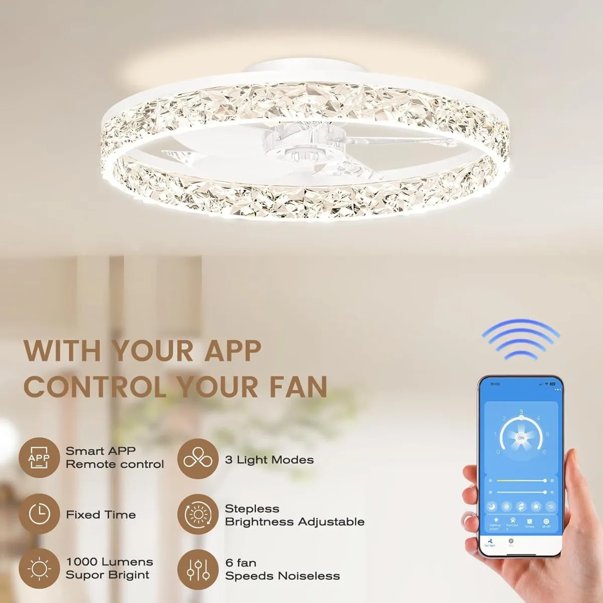 50CM LED Ceiling Fan with Lights Flush Mount - Image 3