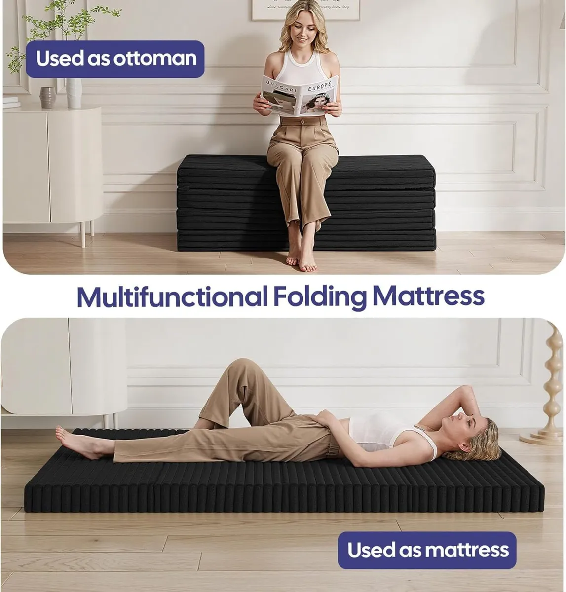 Folding Floor Mattress 4-Fold Foam Guest Bed High - Image 3