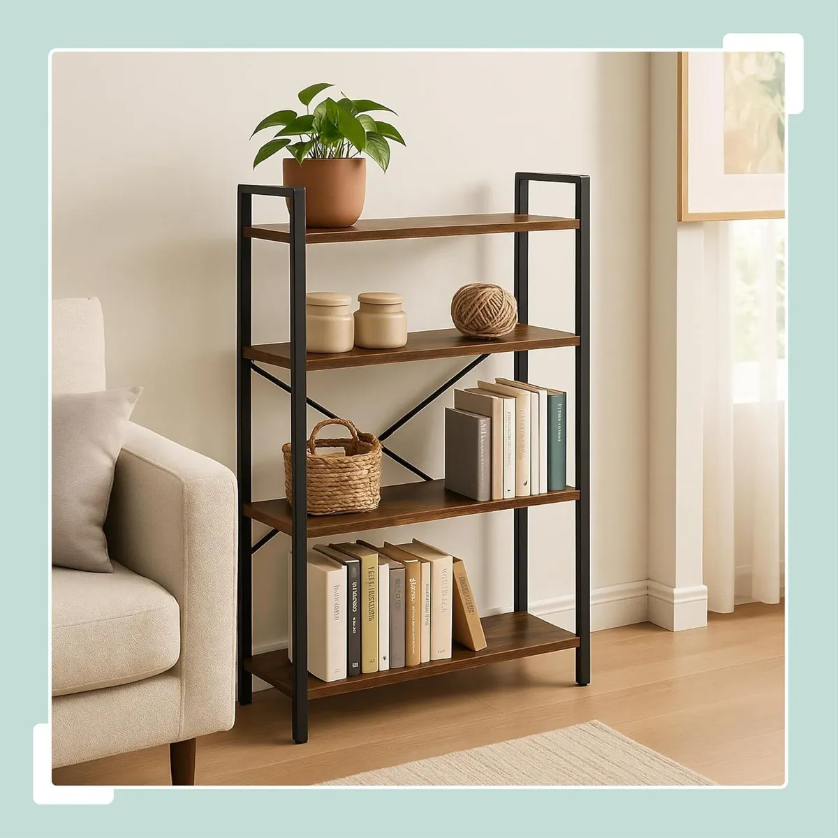 Bookcase 4 Tiers 122x60x32CM Shelving Unit - Image 2