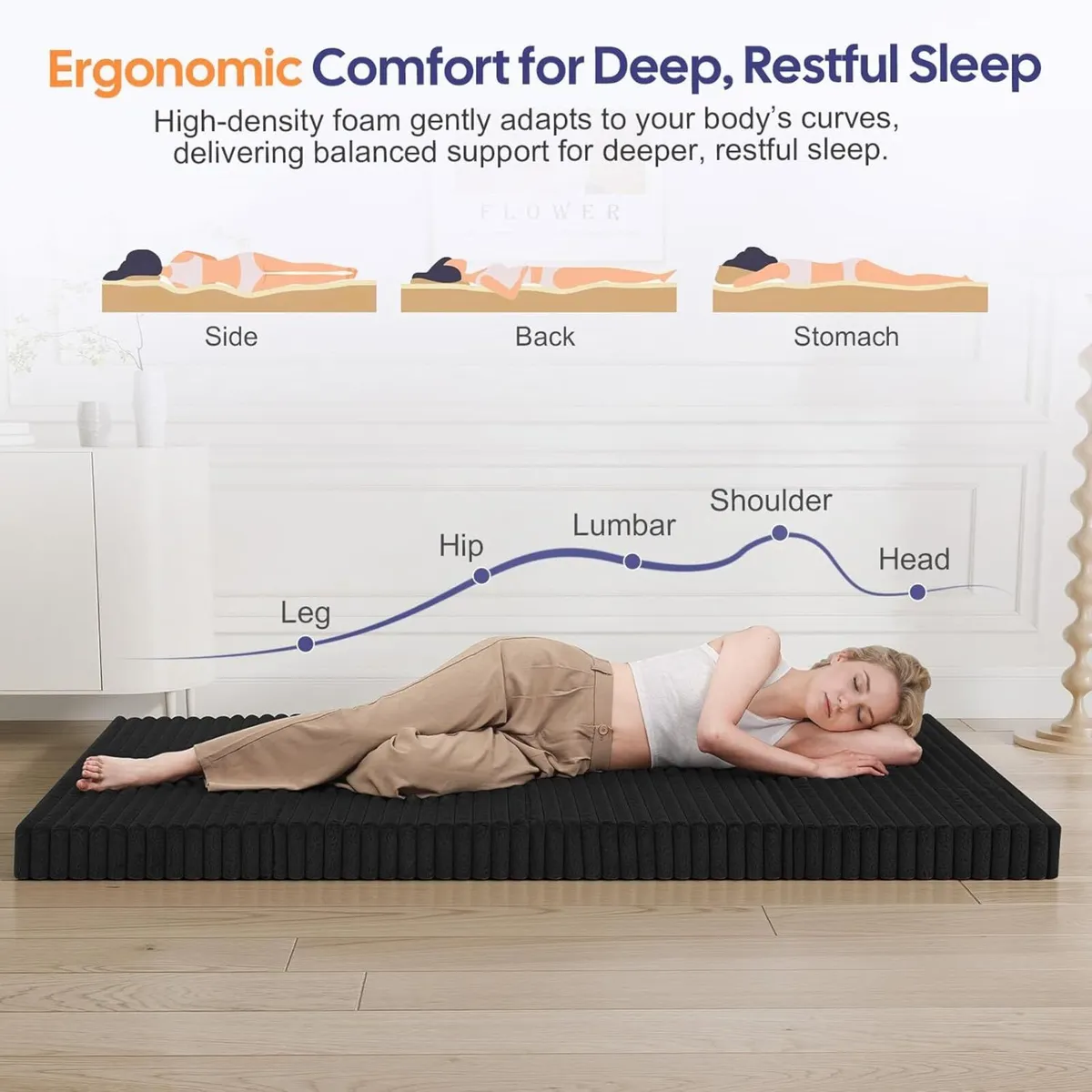 Folding Floor Mattress 4-Fold Foam Guest Bed High - Image 4
