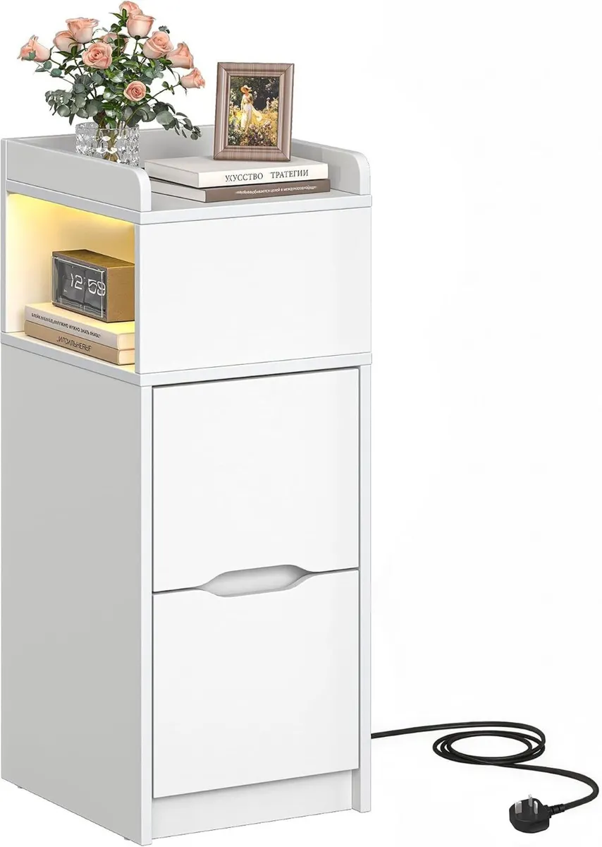 Narrow 30CM Bedside Table with Charging Station - Image 1