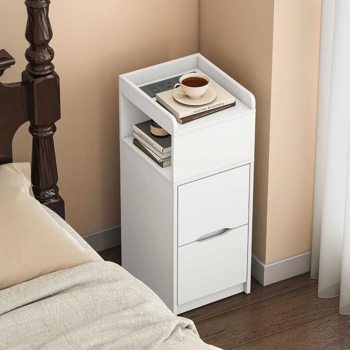 Narrow 30CM Bedside Table with Charging Station - Image 2