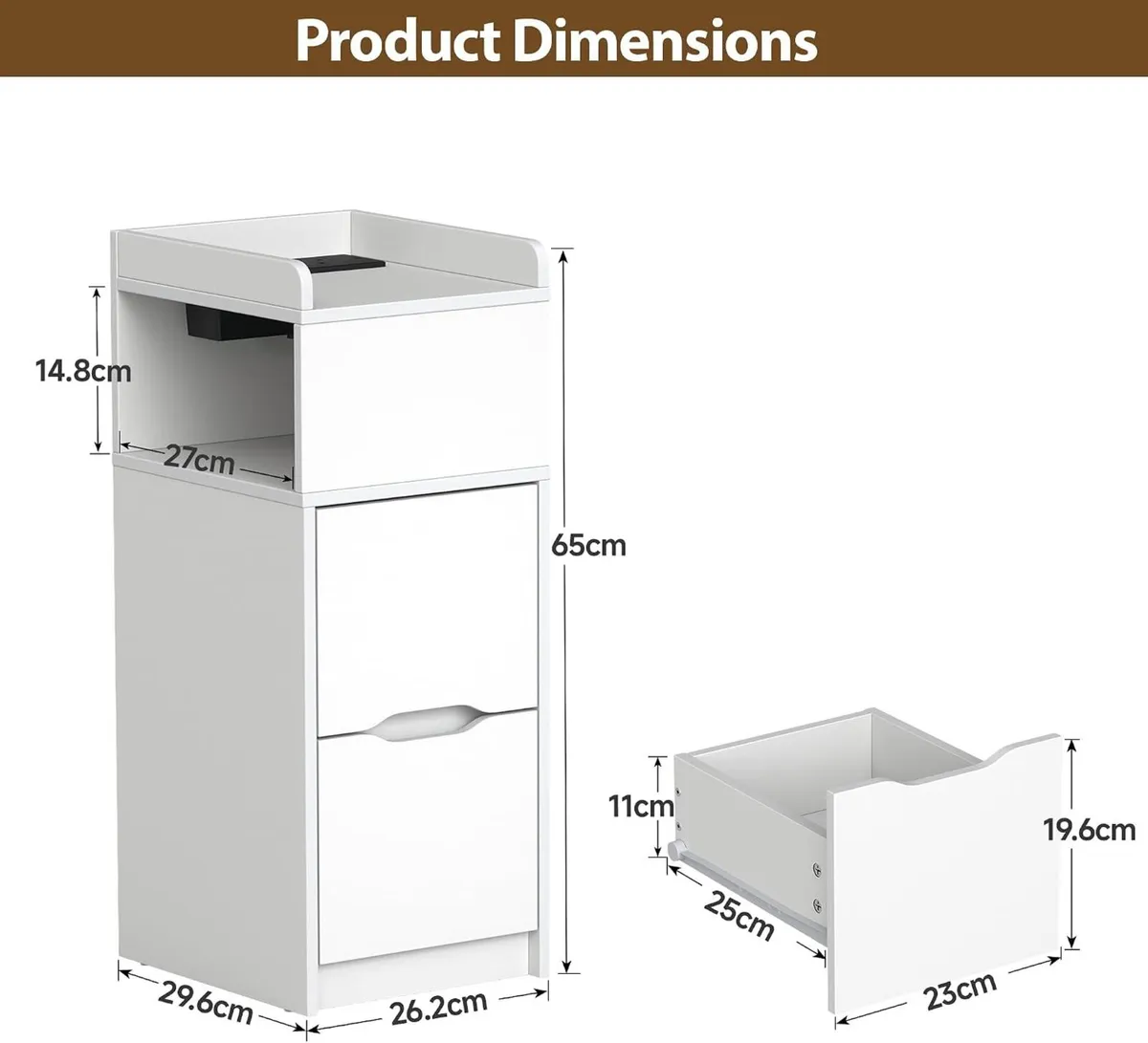 Narrow 30CM Bedside Table with Charging Station - Image 3
