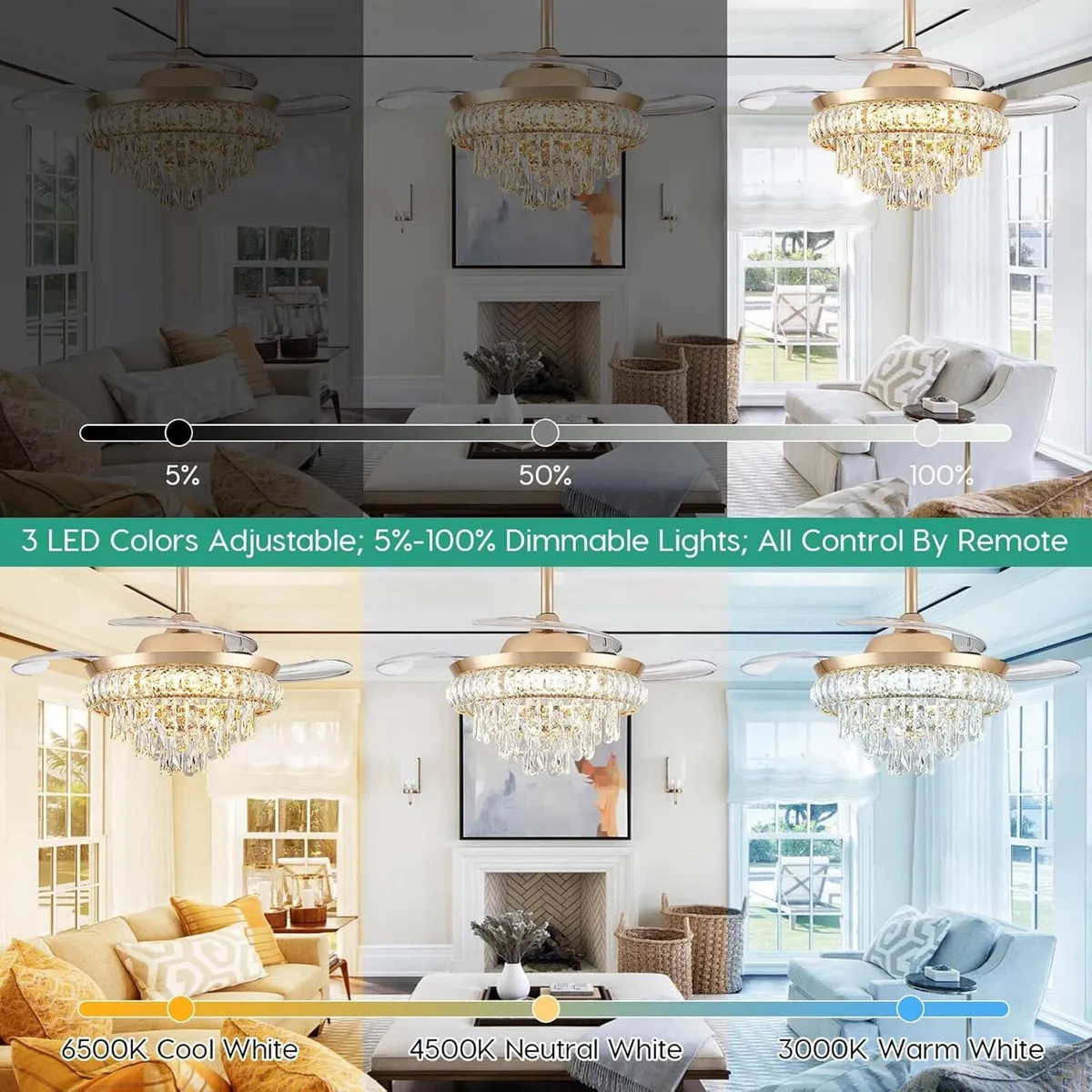 Modern Crystal Chandelier Ceiling Fan with Light - Image 2