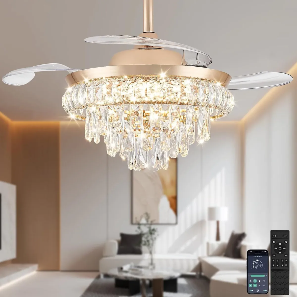Modern Crystal Chandelier Ceiling Fan with Light - Image 1