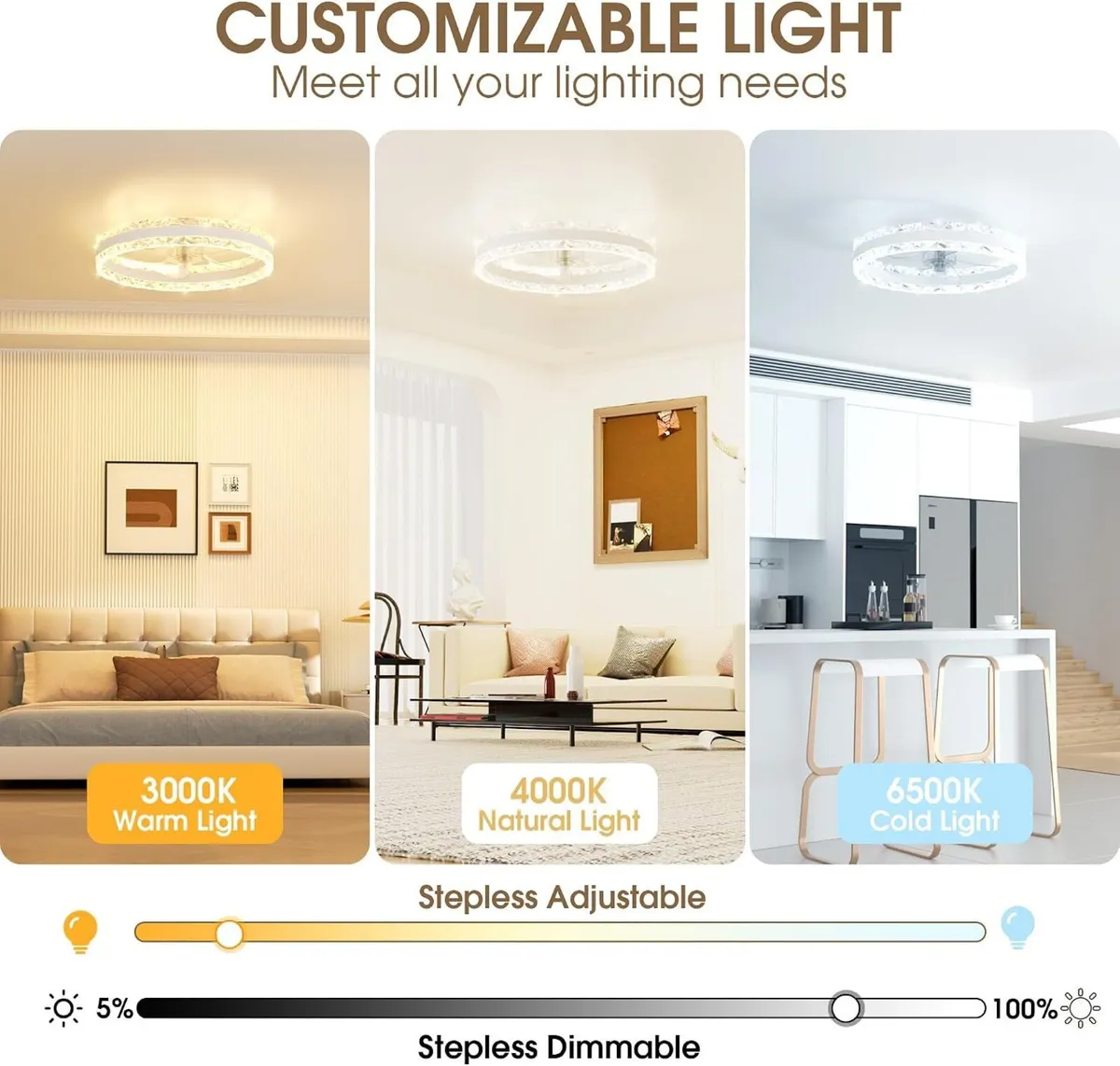 Ceiling Fan with Light Remote 3000K-6500K Dimmable - Image 2