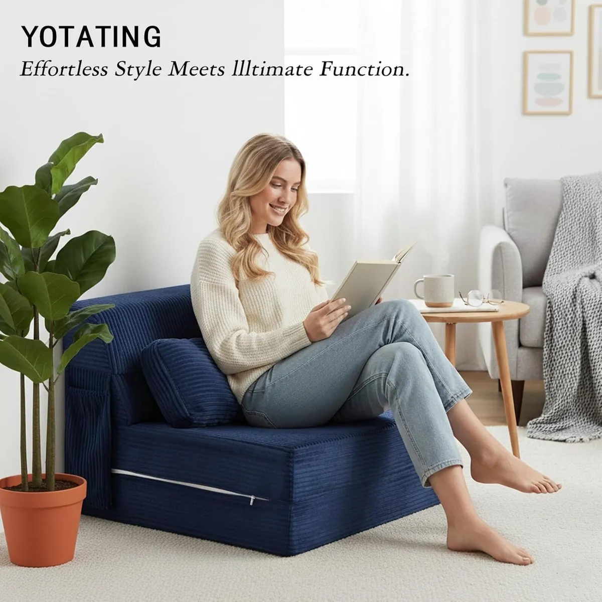 Folding Sofa Bed with Pillow Corduroy Convertible - Image 3