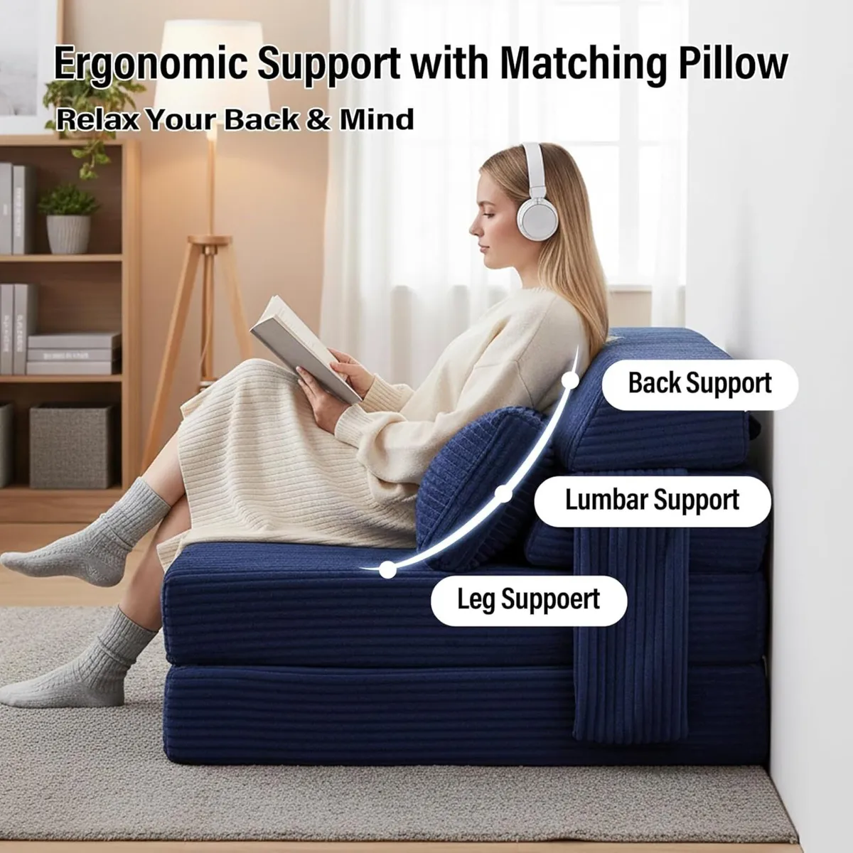 Folding Sofa Bed with Pillow Corduroy Convertible - Image 4
