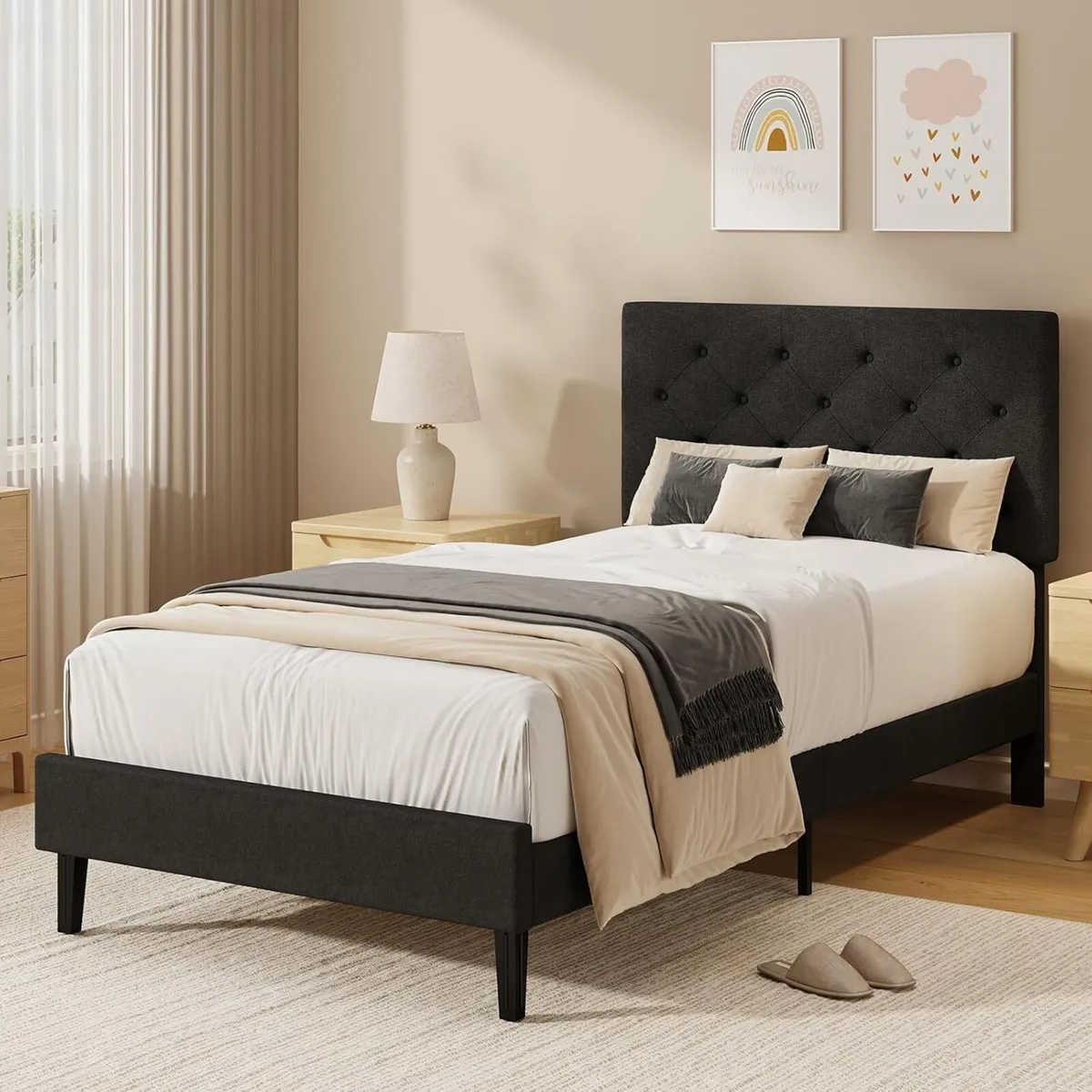 Bed Frame with Adjustable Upholstered Headboard - Image 1