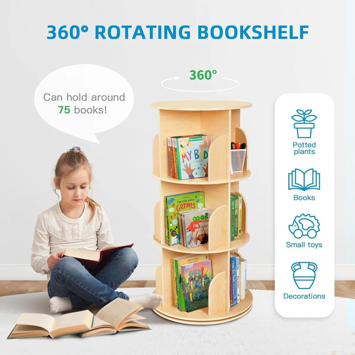 Rotating Bookshelf 3 Tier Corner Spinning - Image 4