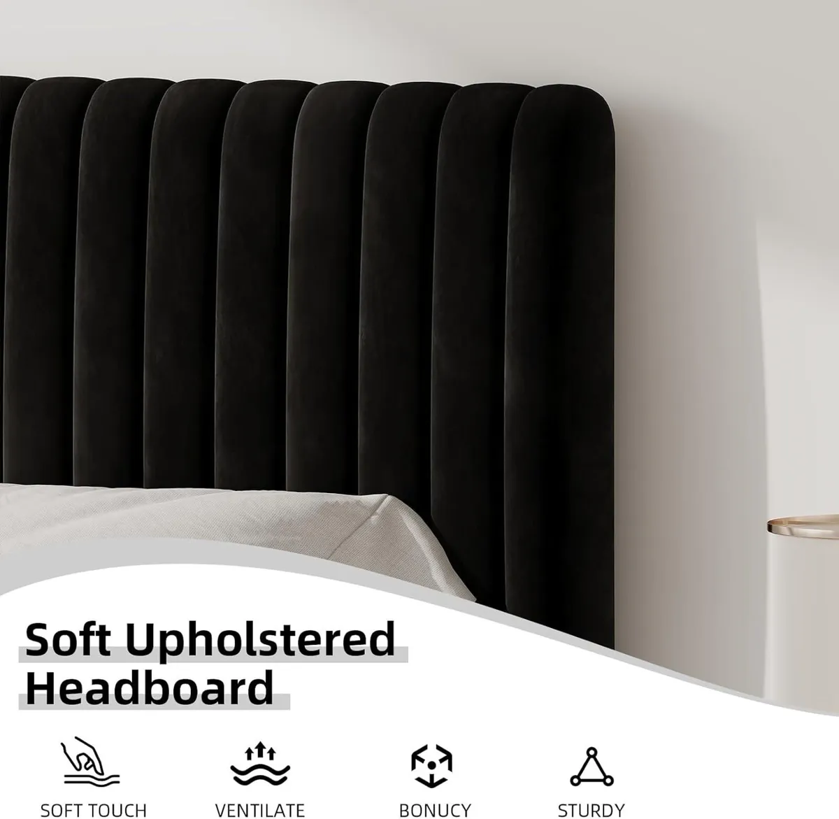 Bed Frame Upholstered with Velvet Headboard - Image 3