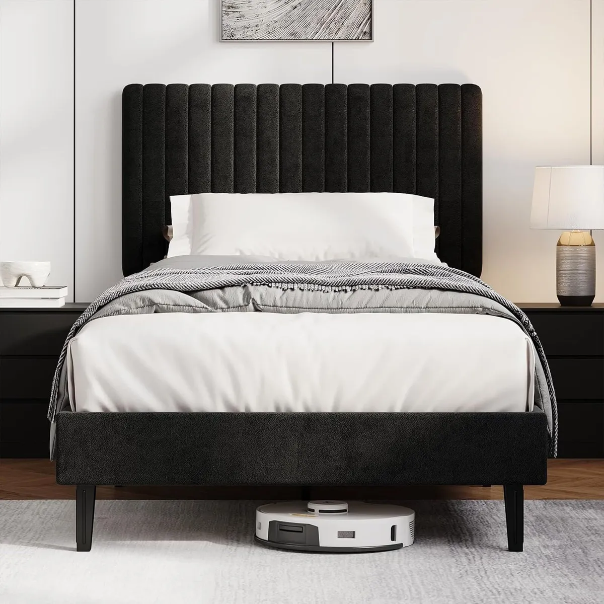 Bed Frame Upholstered with Velvet Headboard - Image 1