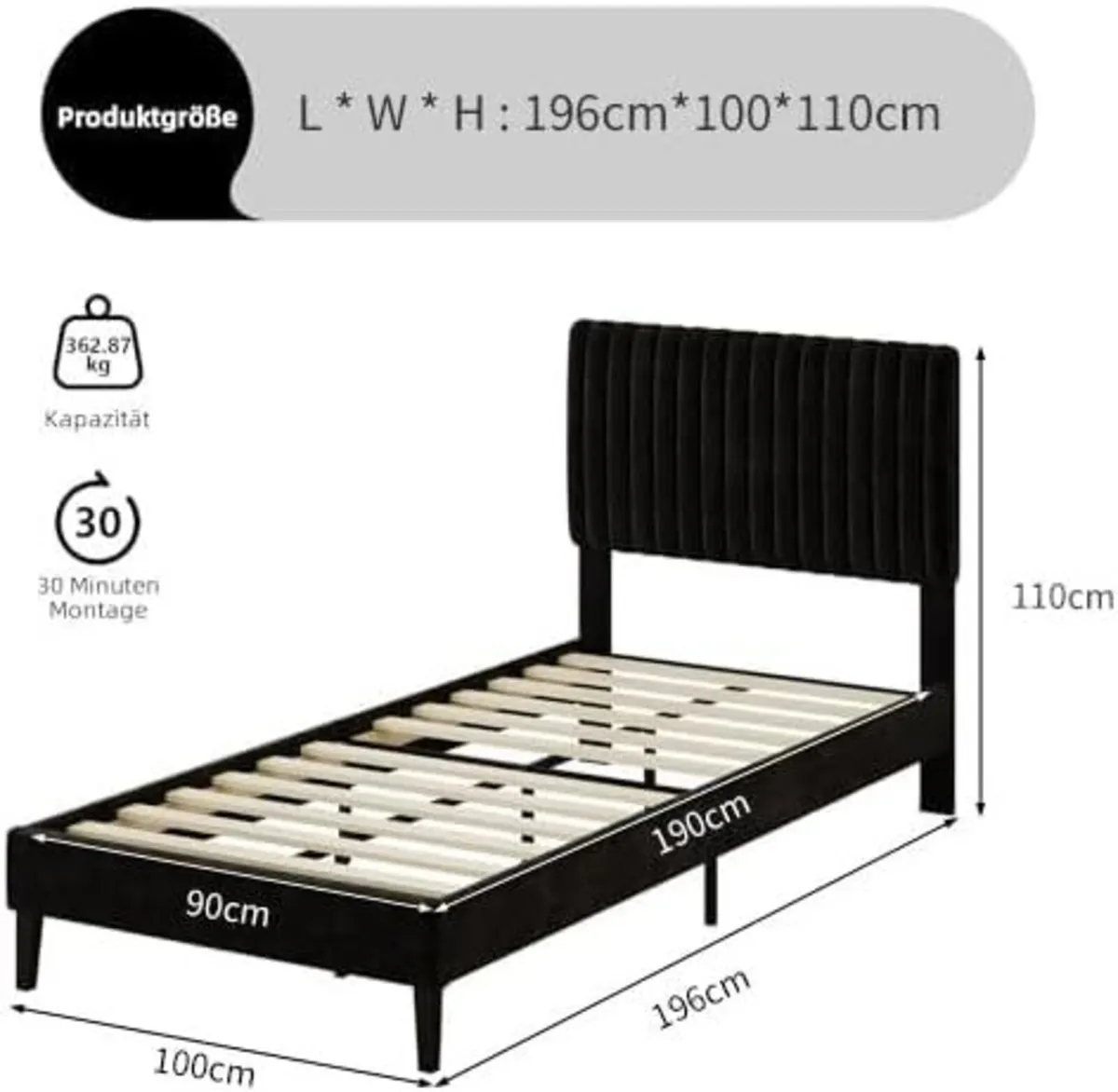 Bed Frame Upholstered with Velvet Headboard - Image 2