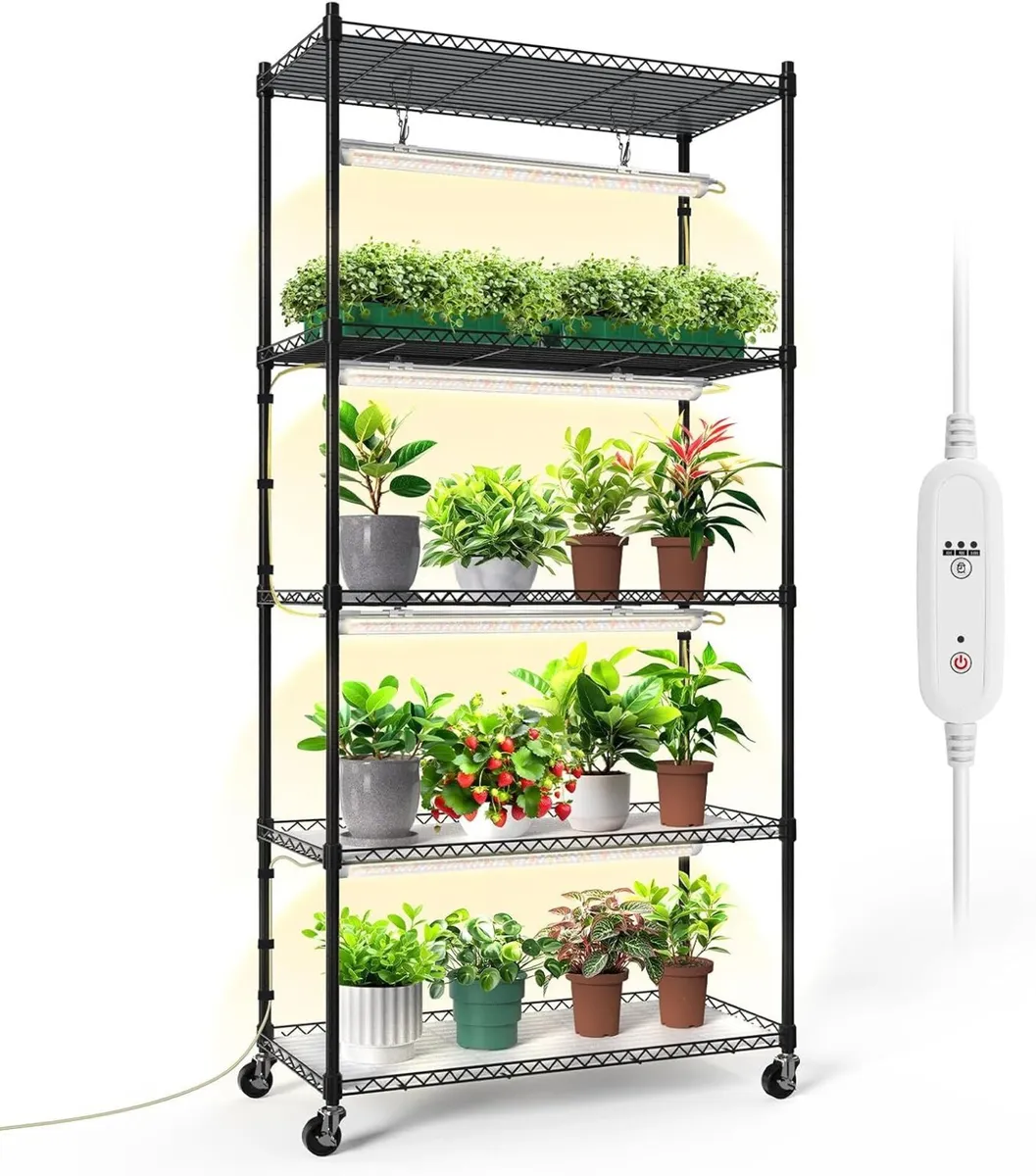 5-Tier Indoor Plant Shelf with Grow Light Wheels - Image 1
