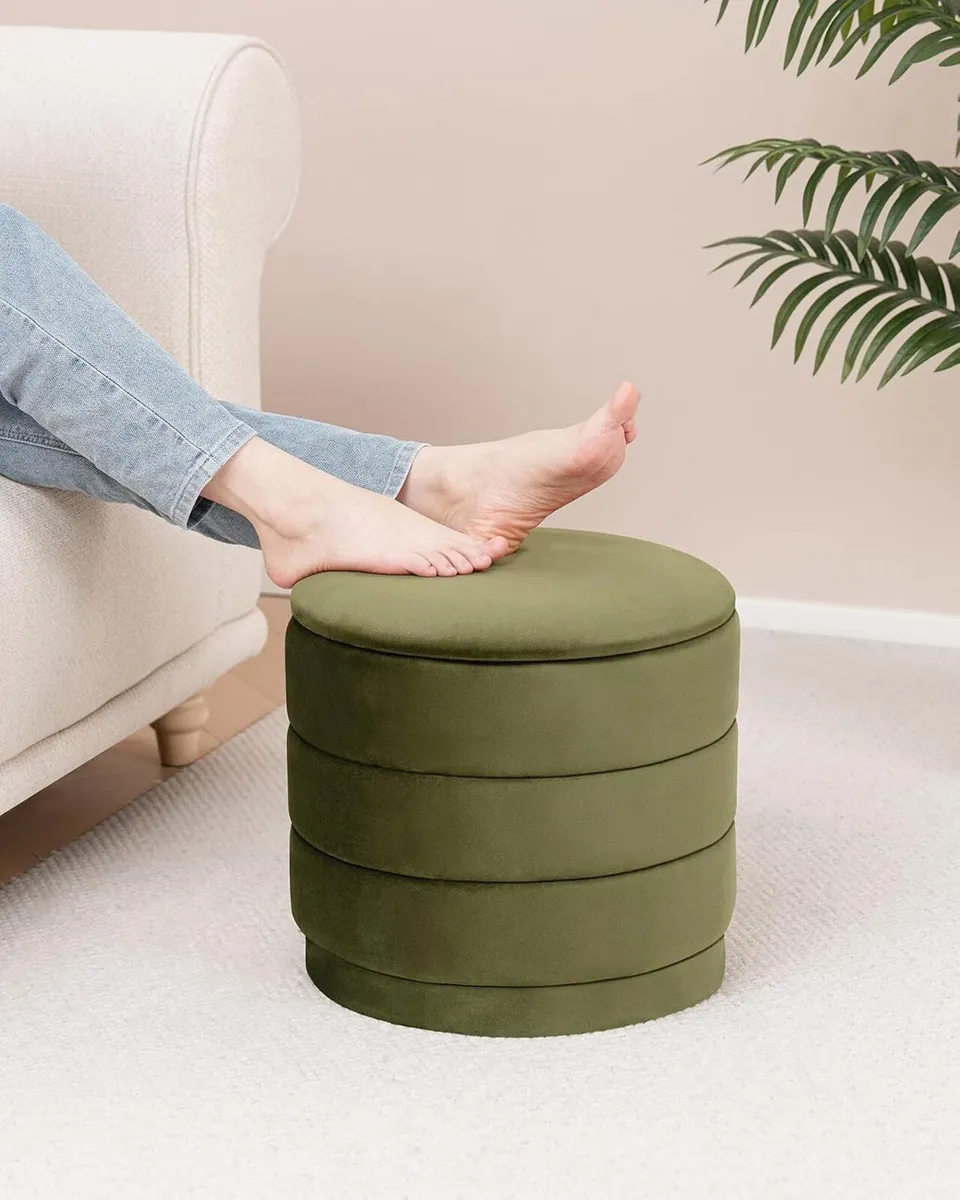 Large Storage Ottoman Round Folding Foot Rest - Image 2